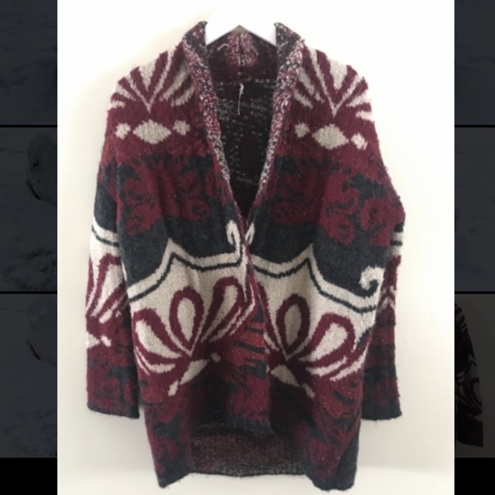 Burgundy Free People Double Breasted Sweater